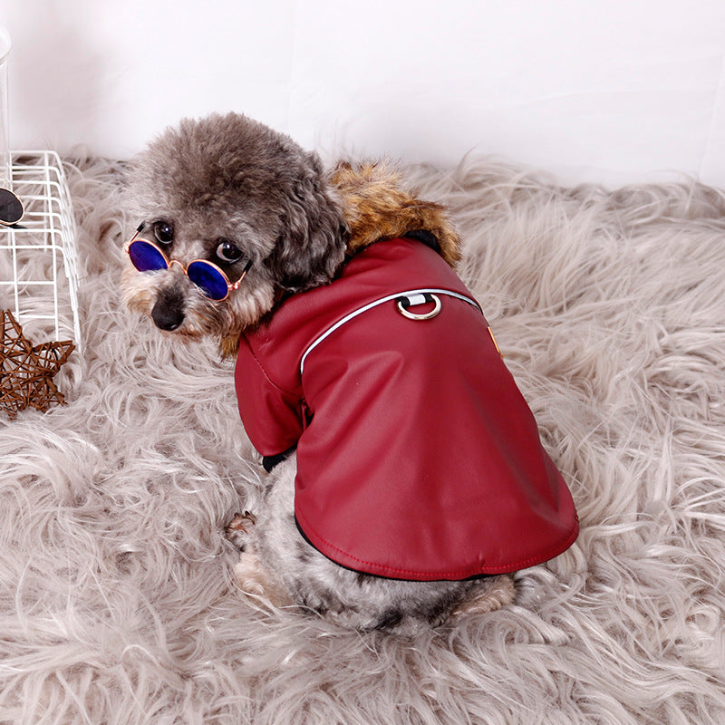 Reflective and Warm Pet Fur Coat with Fur Collar