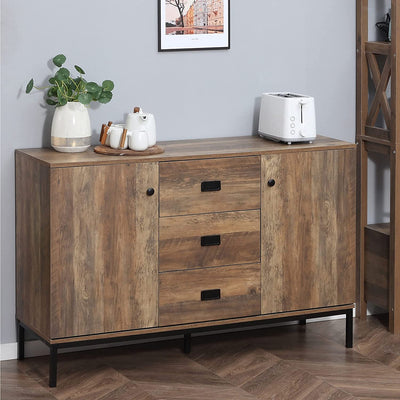 Credenza Moderna in Truciolato E Metallo per Cucina E Soggiorno Con 2 Armadietti a 2 Ante Con Ripiani Regolabili E 3 Cassetti, 120X39.5X77 Cm, Marrone