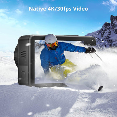 Brave 7 Action Cam 4K 30FPS - Fotocamera Subacquea 20MP IPX8 Con Stabilizzatore, Comando Vocale E Doppio Touchscreen, Videocamera Impermeabile Grandangolare Con 2 Batterie E Kit Di Accessori