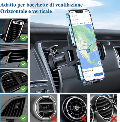 【Ultra Stabile】 Porta Cellulare Auto per Bocchetta D'Aria, Supporto Telefono Auto Universale a Prova Di Scossa Compatibile Con Iphone 14 Series/13/12/11/Se/Samsung/Xiaomi E Altri Telefoni