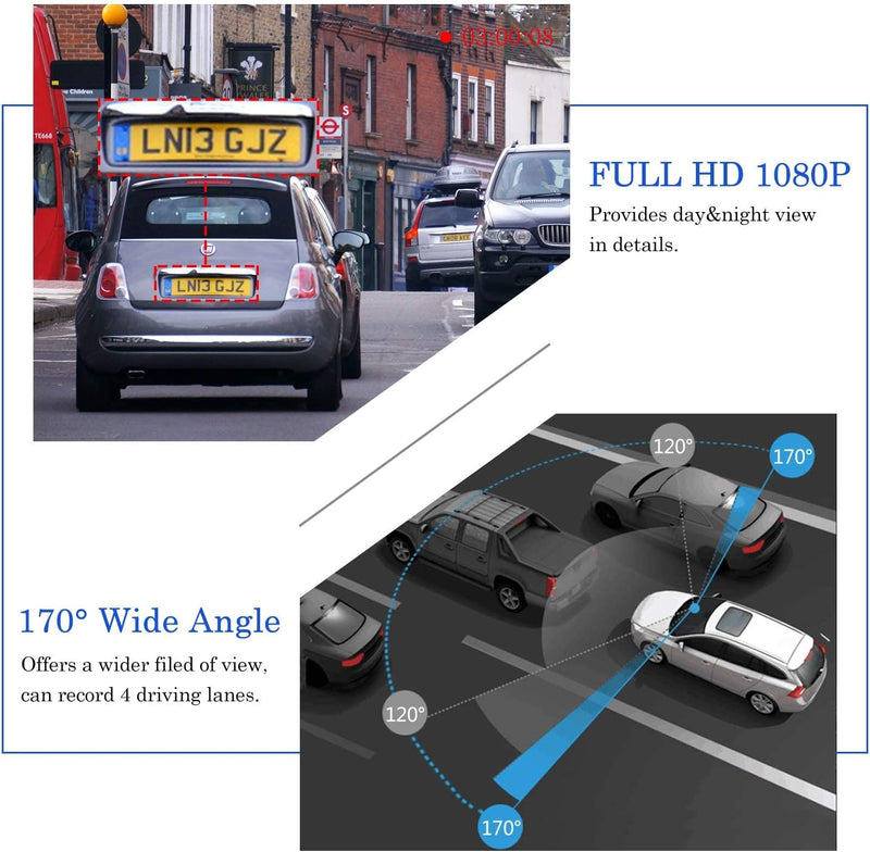 【2023 Nuova Versione】 Telecamera per Auto Da 7 Pollici Touchscreen Full HD 1080P, Telecamera Grandangolare Anteriore E Telecamera Posteriore Impermeabile, Con Sistema Di Monitoraggio Inverso