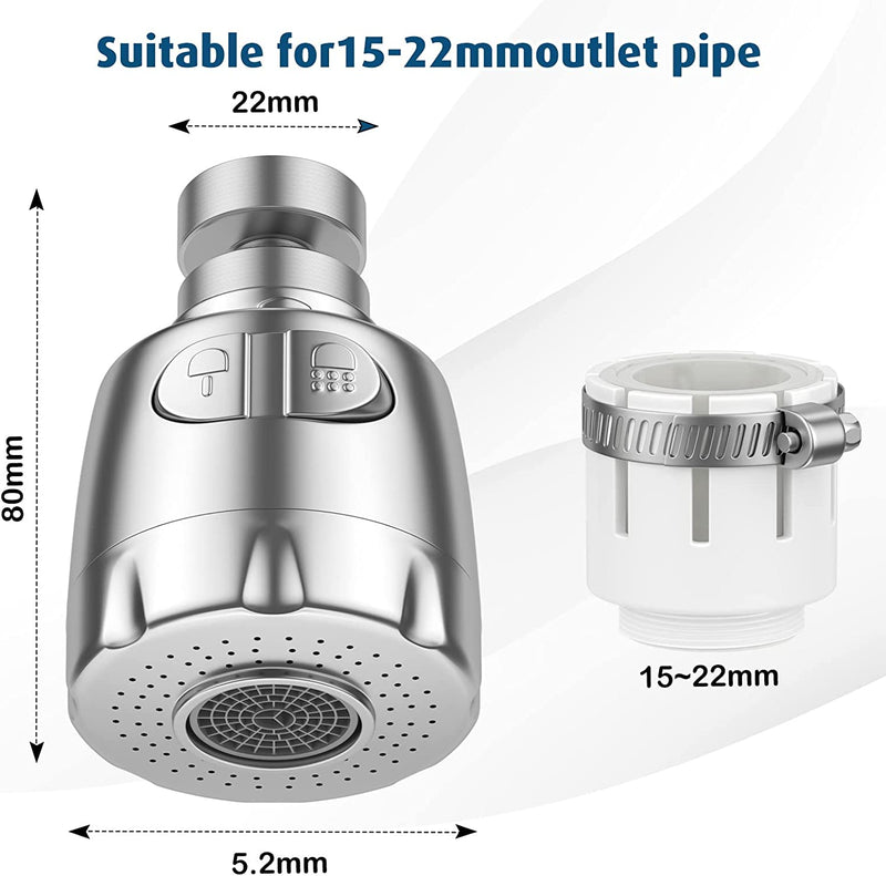 Aeratore per Rubinetto, 360 ° Girevole Lavello Rubinetto, Gorgogliatore Aeratore Rubinetto, a Risparmio Idrico Rubinetto Filtro Regolatore Spray Testa Ugello per Cucina Bagno,2 Modalità