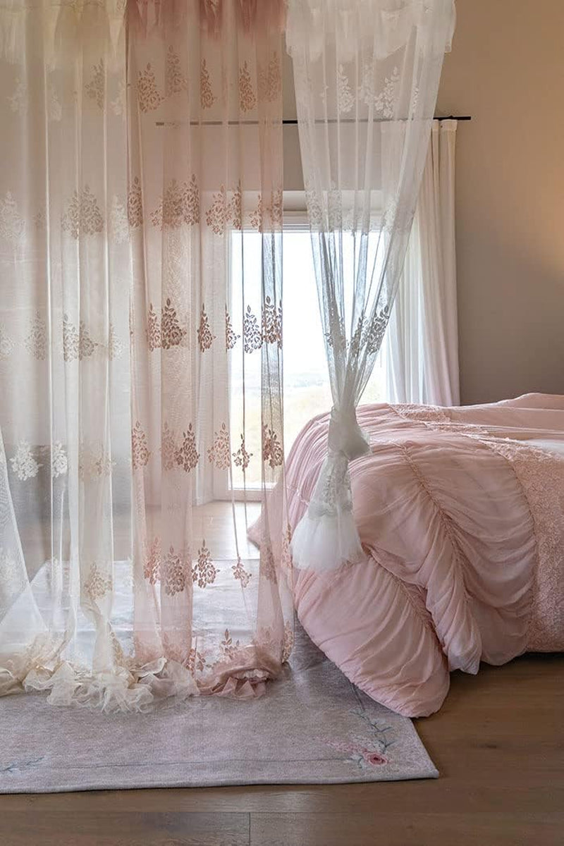 Tenda Camera Da Letto in Pizzo E Tulle, Collezione Andromeda, Shabby Chic 140X290 Cm 5 Varianti BIANCO/ROSA