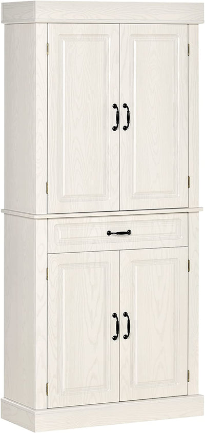 Credenza Cucina Con 2 Armadietti E Cassetto, Mobile Dispensa Stile Coloniale in Legno, 80X35X180Cm Bianco