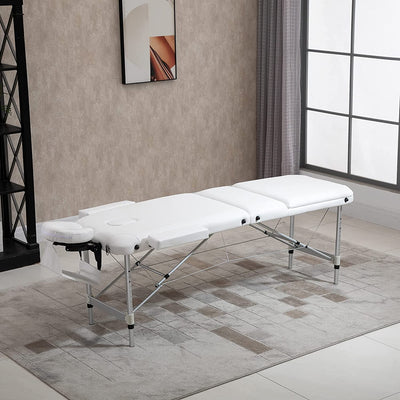 Lettino Massaggi Portatile, Pieghevole E Professionale in Alluminio per Estetista, Terapista, SPA, Bianco, 215X60X61-84Cm