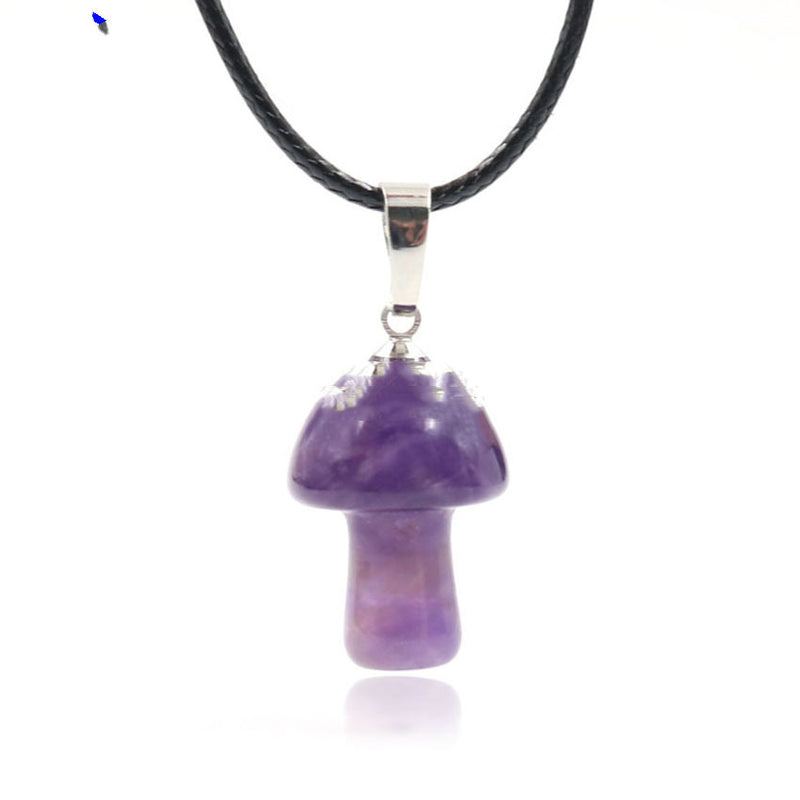 Natural Crystal Mini Small Mushroom Pendant Necklace