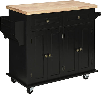 Carrello Da Cucina Portavivande Con Cassetti, Armadietti, Portaspezie E 4 Ruote, in Legno E MDF, 111X44.5X82.5 Cm, Nero