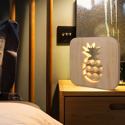 LED Wooden Pineapple Night Light USB