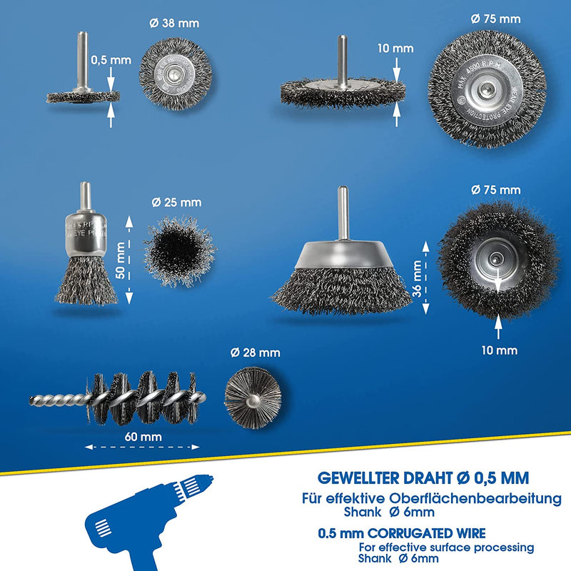 Spazzole Metalliche in Acciaio per Trapano per Ruggine Ferro Metallo Legno.