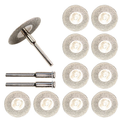 0pcs Set 30mm Mini Diamond Saw Blade Silver Cutting Discs With 2X Connecting Shank For Dremel Drill Fit Rotary Tool