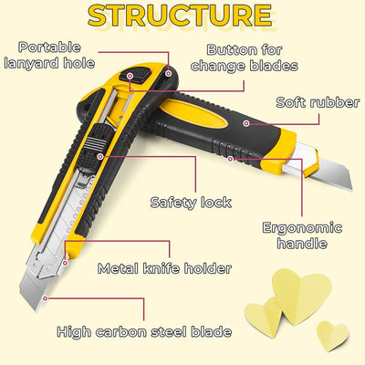 Cutter Professionale, 1 Pezzo Taglierini Retrattili, Design per Riporre La Lama, 10 Lame a Scatto Extra Da 18 Mm Incluse, Taglierino a Cambio Rapido per Il Lavoro