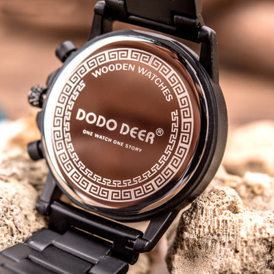 Csutomize Engrave Logo Wood Watches for Mens DODO DEER Timer Luxury Chronograph Wristwatch Male Wriswatch Auto Date