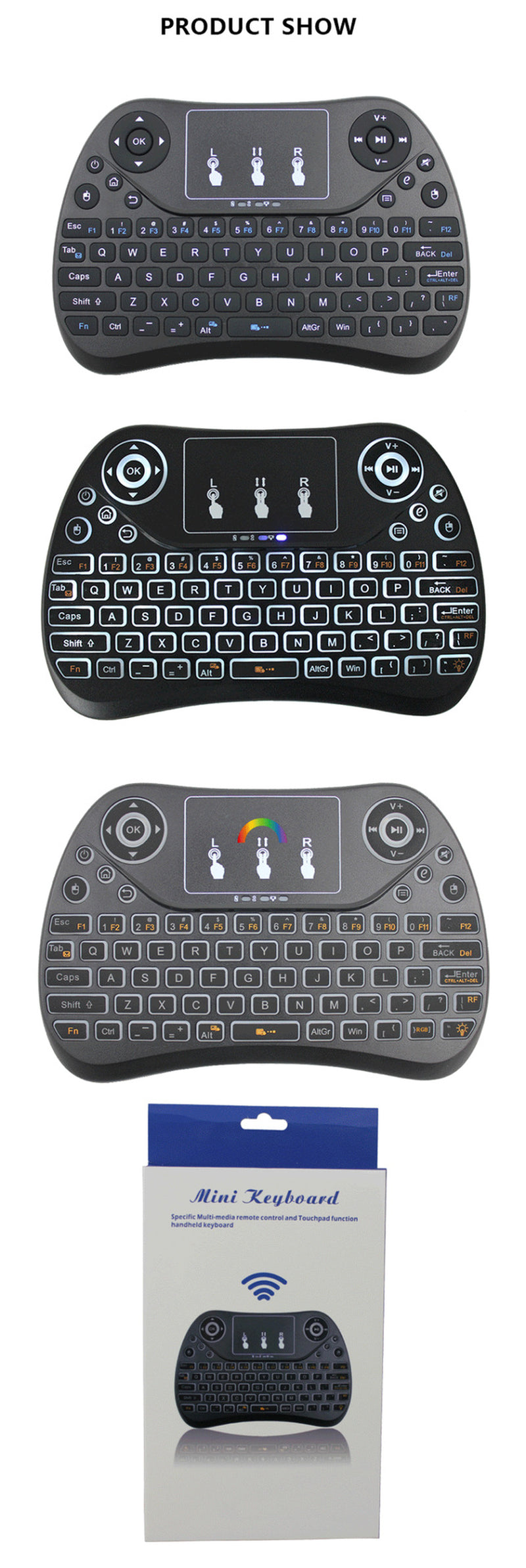 Mini Touch Keyboard with Seven-Color Backlight English