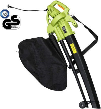 Aspirafoglie Elettrico Da Giardino 3 in 1 Aspiratore Trituratore E Soffiatore Soffia Foglie Potenza 3000 W Con Serbatoio Di Raccolta 45Lt Rotelle E Tracolla per Manutenzione Spazi Esterni