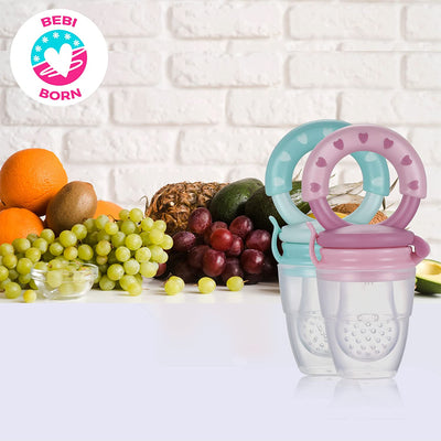 Ciuccio Frutta Neonati | 1 Ciuccio Frutta + 3 Taglie Di Tettarelle Silicone Senza BPA [3 a 24 Mesi] + Manuale D'Uso + Guida GRATUITA | Allevia Il Dolore Alle Gengive | Ciuccio per Frutta Neonati Blu