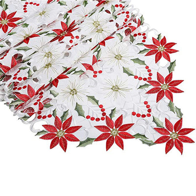 Embroidered Christmas Flower Table Runner