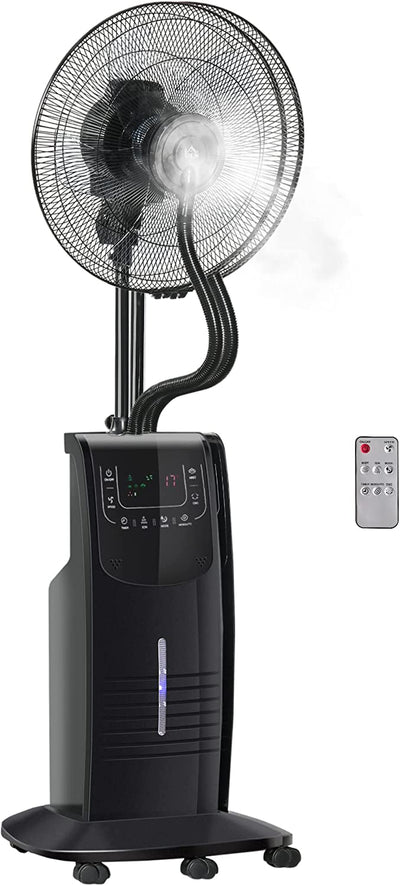 Ventilatore Nebulizzatore Con Telecomando Da 5M, Timer 12H E Oscillazione 70°, 3 Velocità, 3 Funzioni E Antizanzare, Tanica 3.1L, 90W, Ф44.5X135Cm Nero