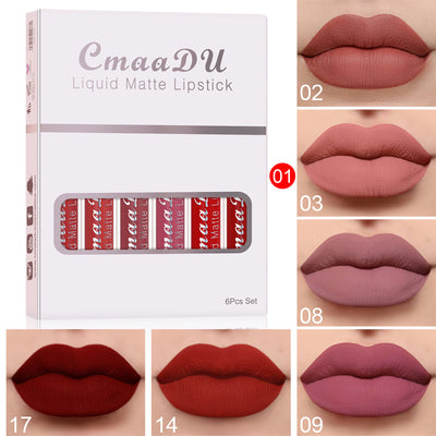 6 Boxes of Matte Non-Stick Cup Waterproof Lipstick Long Lasting Lip Gloss