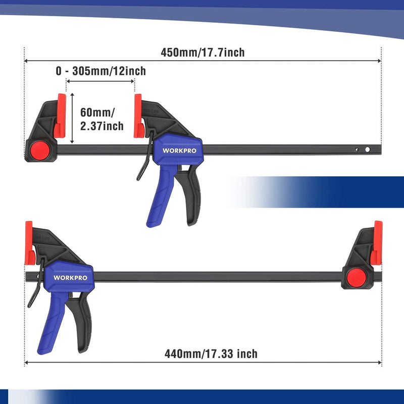 Sergeant Bar 2 Pezzi Morsetto per Barra Sergeant Set Carpenter Tool 2X Da 450Mm Lunghezza, 305Mm/440Mm