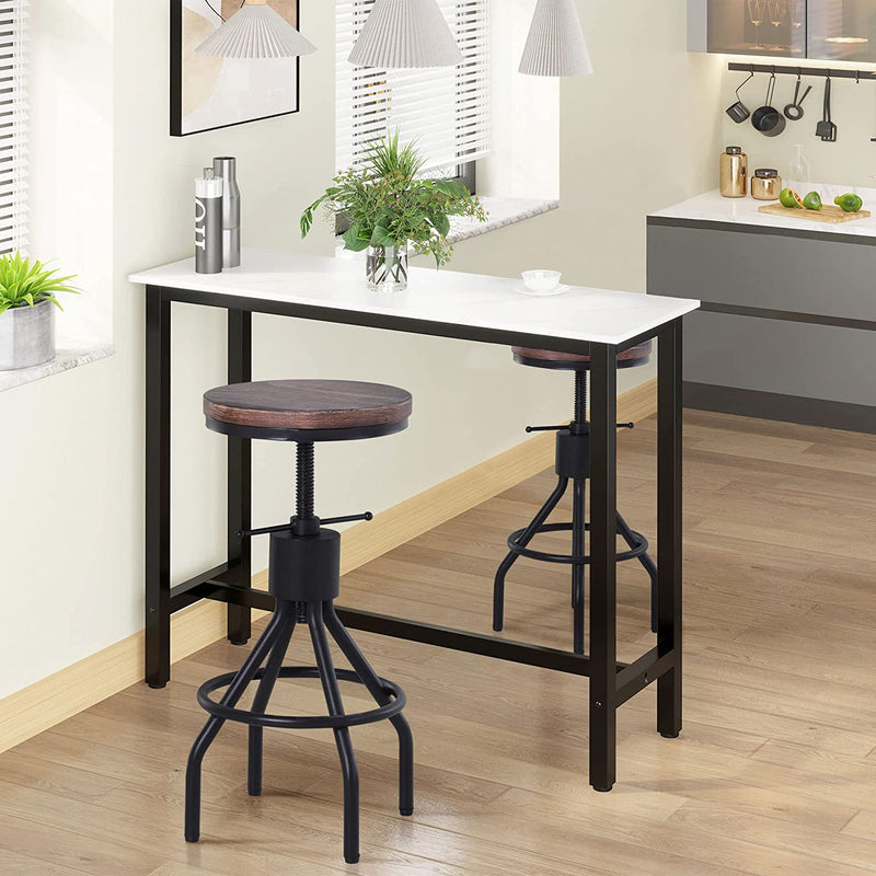 Sgabello Da Bar Stile Industriale, Seduta in Legno E Altezza Regolabile, Sgabello Cucina Con Struttura in Metallo, 40X40X59-74Cm, Marrone E Nero