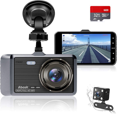 Dash Cam Doppia Telecamera per Auto,1080P Visione Notturna, Rilevatore Di Movimento, Monitor Di Parcheggio, 4 Pollici Obiettivo Grandangolare Di 310°, WDR, G-Sensor, Registrazione in Loop