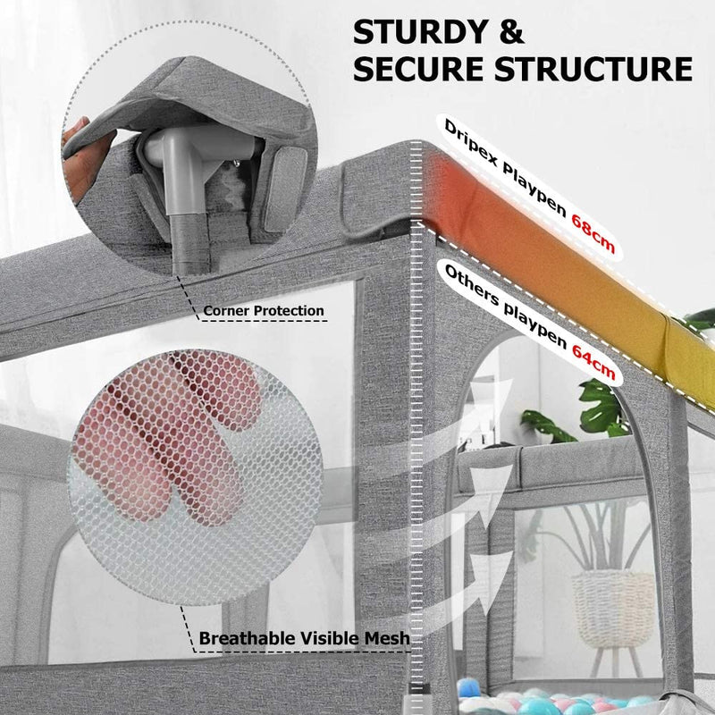 Box per Bambini Con Rete Traspirante, 120X180 Cm Recinto per Bambini, Centro Di Attività per Bambini, Griglia Di Protezione Stabile per Bambini, Grigio