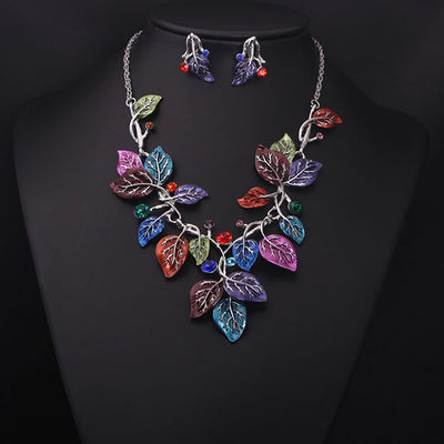 Europe and the United States Big Jewelry Sets, Color Leaves, Short Clavicle Necklace, Bridal Dress, Female Fashion Accessories Wholesale