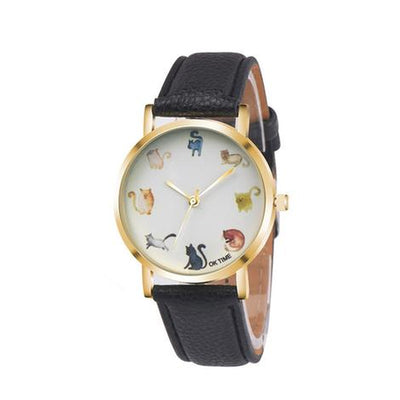 Cats Cute Watch Women PU Leather round Dial Students Fashion Wristwatch Sleeping Cat Fox Animal