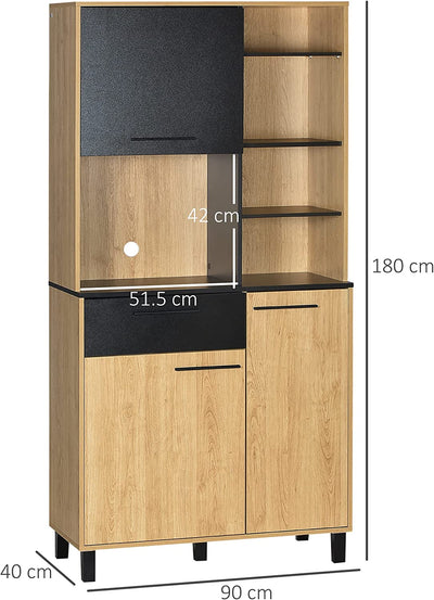 Mobile Cucina Moderno in Truciolato E Legno Di Pino Con Cassetti E Ripiani Regolabili, 90X40X180 Cm, Color Legno E Nero