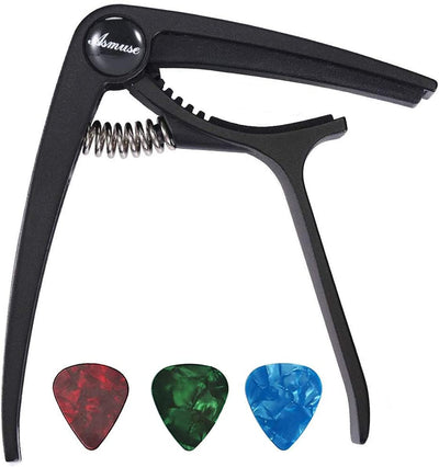 Professional Capotasto Universale Nero Capo Zinc Alloy per Chitarra Acustica per Chitarra Ukulele Banjo Folk Jazz Elettrica Basso Con 3 Plettri