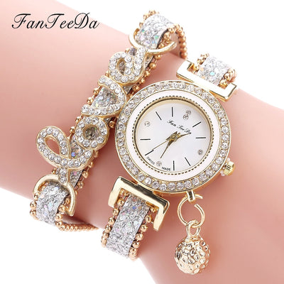 Fanteeda Brand Women Bracelet Watches Ladies Watch Rhinestones Clock Womens Fashion Dress Wristwatch Relogio Feminino Gift