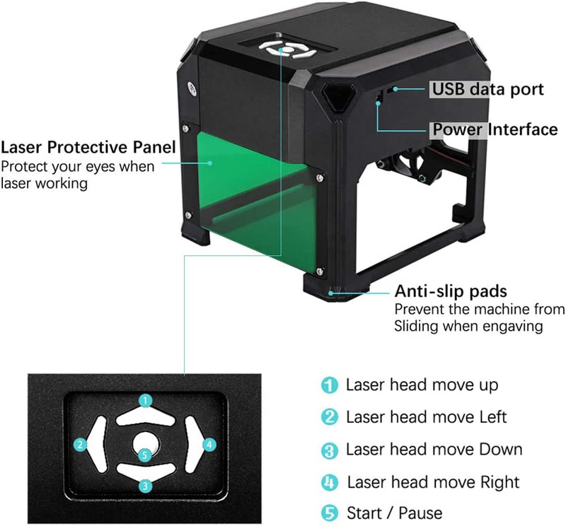 Incisore Laser Da Tavolo Da 3 W Con 8 * 8 Cm Area Di Lavoro per Principianti, Intagliatore Laser Plug and Play, Super Facile Da Usare per Uso Domestico Mini Stampante per Incisione Fai-Da-Te.