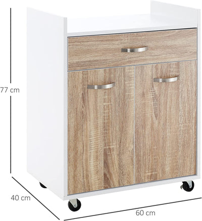 Carrello Da Cucina Portavivande per Microonde Con Cassetto, Armadietto E 4 Ruote, in Legno, 60X40X77Cm, Rovere