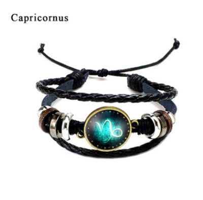 Twelve Constellation Glass Piece Couple Bracelet