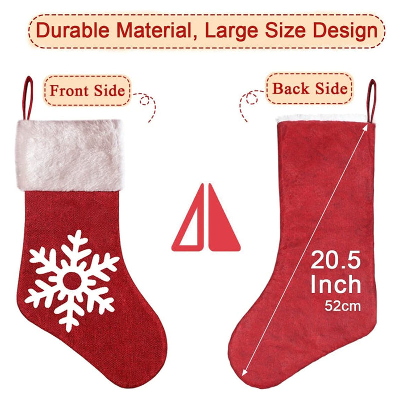 4 Pack 18Inch Christmas Stockings Large Xmas Red and White Snowflake Reindeer Antelope Christmas Tree Character