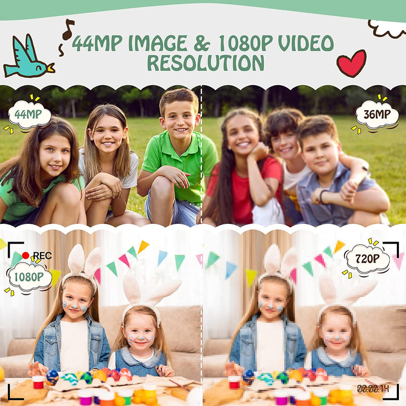 Fotocamera Digitale Compatte 1080P 44MP FHD Macchina Fotografica Digitale,Fotocamera Digitale Con 2,5 Pollici Schermo Zoom Digitale 16X,Ricaricabile Vlogging Fotocamera per Bambini,Adulti(Verde)