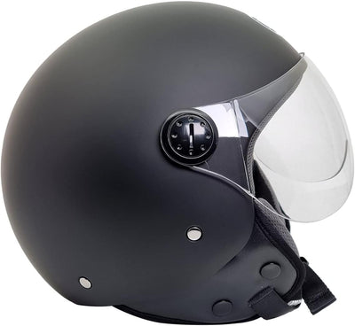 Casco Scooter Demi-Jet 800 EASY, Casco Motorino Omologato ECE 22.05, Peso & Dimensioni Ridotte per Città E Sottosella, Nero Opaco, M