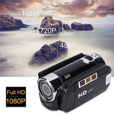 Videocamera Digitale HD Videocamera Digitale Videocamera Full HD 270 ° Rotazione 1080P 16X Videocamera Digitale Ad Alta Definizione Videocamera DV Videocamera 1080P(Eu-Nero)