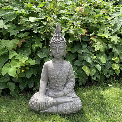 Statua Di Buddha Grande in Cemento Grigio Pietra Artificiale Buddha Feng Shui, Statuetta Decorativa Da Giardino, Resistente Al Gelo (Altezza 45 Cm, Grigia)