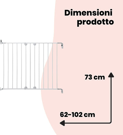 Wallfix Cancelletto Estensibile Di Sicurezza per Scale E Porte, Cancelletto per Bambini E Cani Da Interno, per Aperture 62-102 Cm, in Metallo Colore Bianco