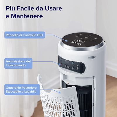 Ventilatore a Torre Con Telecomando 92CM, Amazon Exclusive, Potente Ventola Di Raffreddamento Silenziosa 28 Db, 3 Modalità, 5 Velocità, Oscillazione 90° Timer 12H, Display LED, 39W