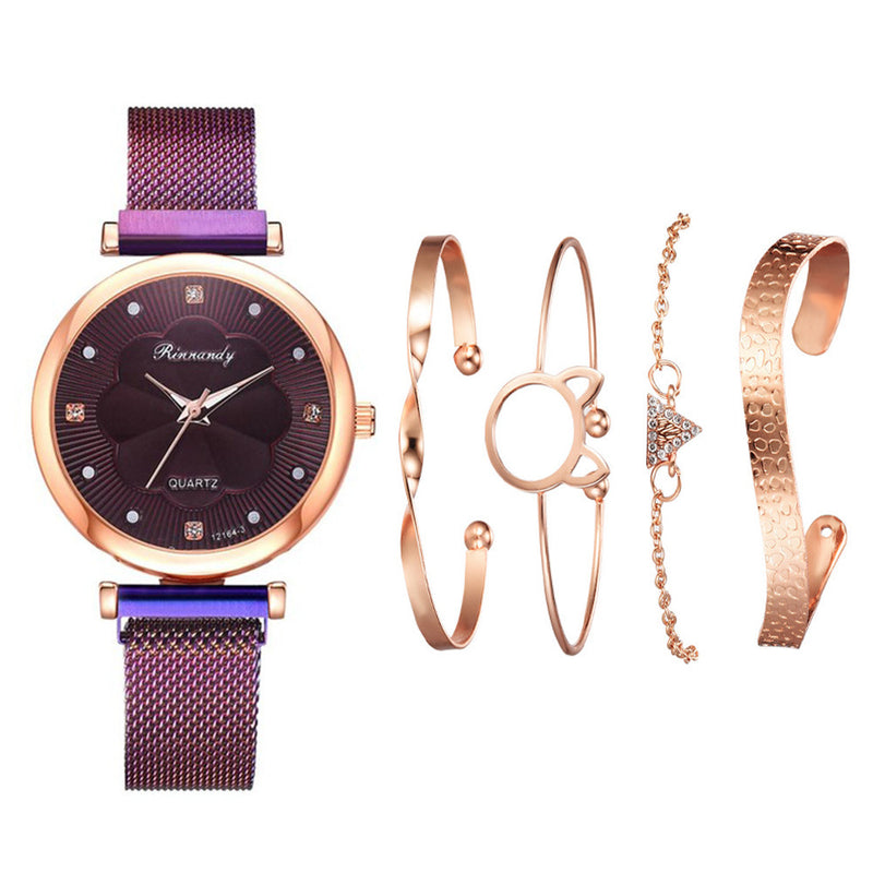 Net Belt Magnet Quartz Watch Bracelet 5Pcs/Set