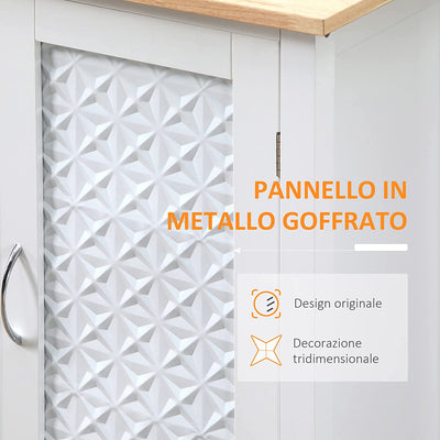 Carrello Da Cucina a 4 Ruote Con 1 Cassetto, 1 Armadietto, 1 Ripiano Aperto a 3 Livelli E 1 Portasciugamani, in MDF E Acciaio, 92X40X84 Cm, Bianco