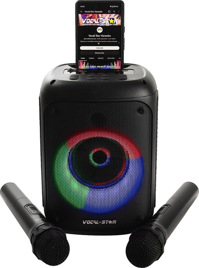 VS-275, Impianto per Karaoke Con Bluetooth, 2 Microfoni Senza Fili, Altoparlante Da 60W, Effetti Di Luci, Registrazione Delle Canzoni, Ricaricabile