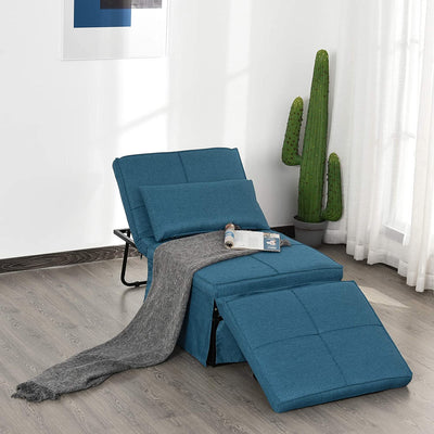 Brandina Pieghevole 2 in 1 Con Cuscino, Trasformabile in Pouf O Letto Singolo Con Schienale Regolabile, Blu