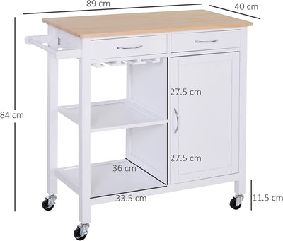 Carrello Da Cucina Classico Con Cassetti E Ruote in Legno Salvaspazio 89X40X84Cm