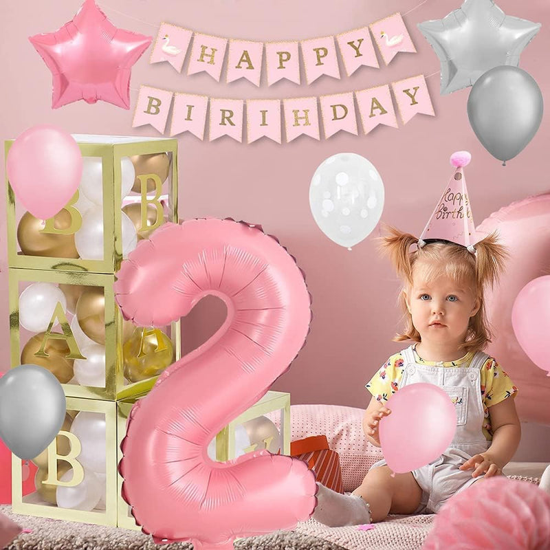 Decorazioni Compleanno 2 Anni Ragazza Rosa Palloncini Compleanno Bimbina, Addobbi Compleanno Ragazza 2 Anni, Happy Birthday Ghirlanda, 40"Palloncini Numeri 2 per Battesimo Bimbina Doccia Festa