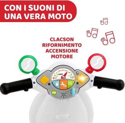 Vespa Primavera - Moto Giocattolo Cavalcabile Con Pannello Elettronico, Luci E Suoni, Ruote Di Supporto Rimuovibili, Max 20 Kg, per Bambini 1-3 Anni, Bianco