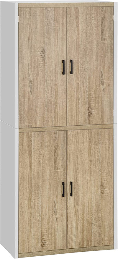 Dispensa Cucina in Legno MDF Con 4 Ripiani Regolabili, 4 Porte E Dispositivo Antiribaltamento, 80X40X182Cm, Color Legno E Bianco