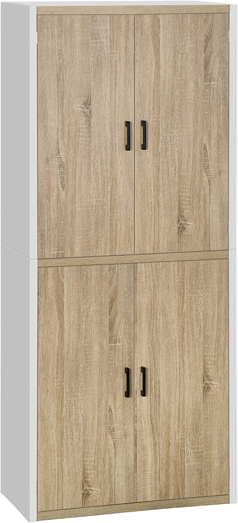 Dispensa Cucina in Legno MDF Con 4 Ripiani Regolabili, 4 Porte E Dispositivo Antiribaltamento, 80X40X182Cm, Color Legno E Bianco